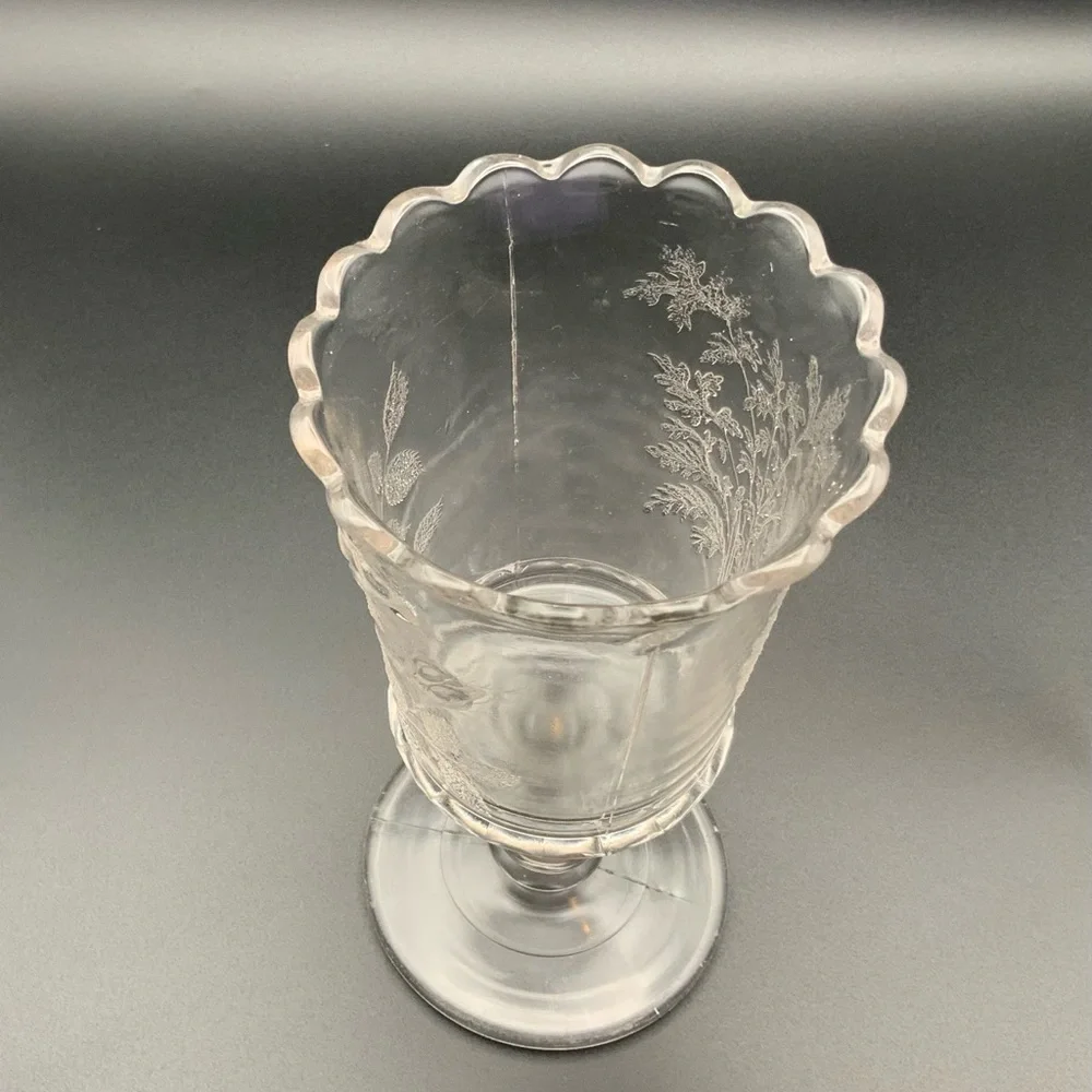 Vintage 1884 Dalzell Bros. & Gilmore Cornucopia #9 etched glass stemmed